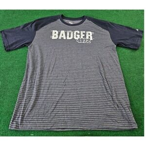 Badger‎ Sport 4972 Graphic T Shirt Mens Large Raglan Short Sleeve Striped Gray
